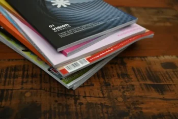 brochures on a table