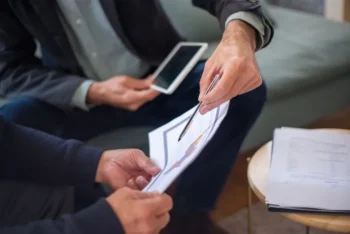 sales professional presenting document