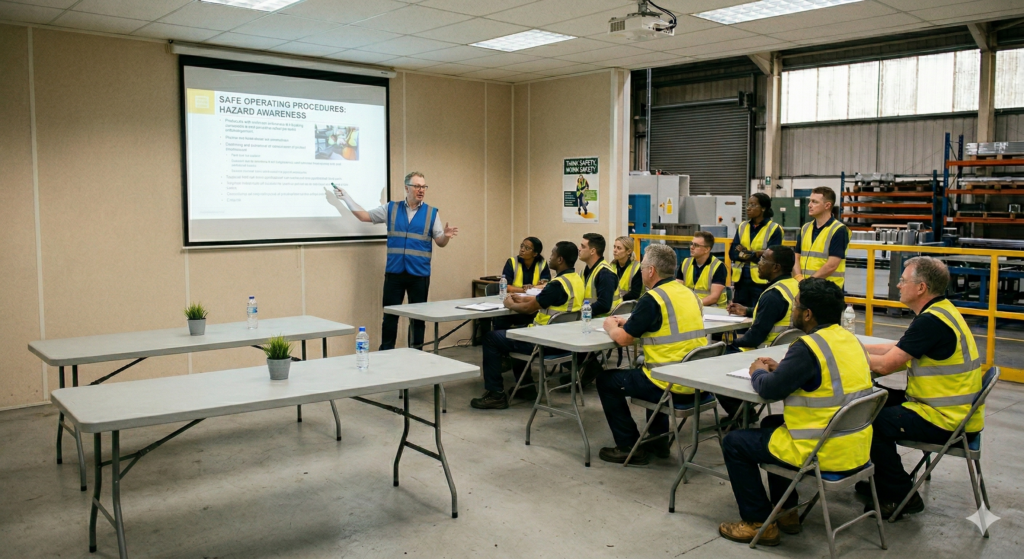 Training session with employees in PPE (personal protective equipment)