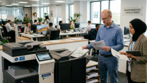 people in an office using a printer
