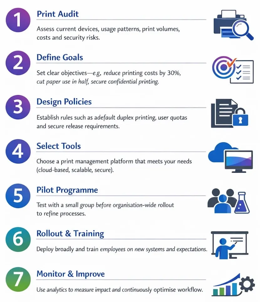 Practical Steps to Implement Print Management Infographic