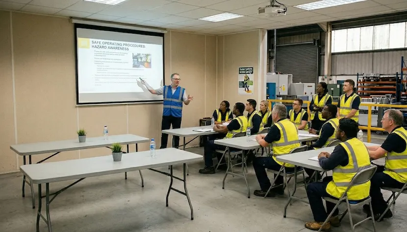 Training session with employees in PPE (personal protective equipment)