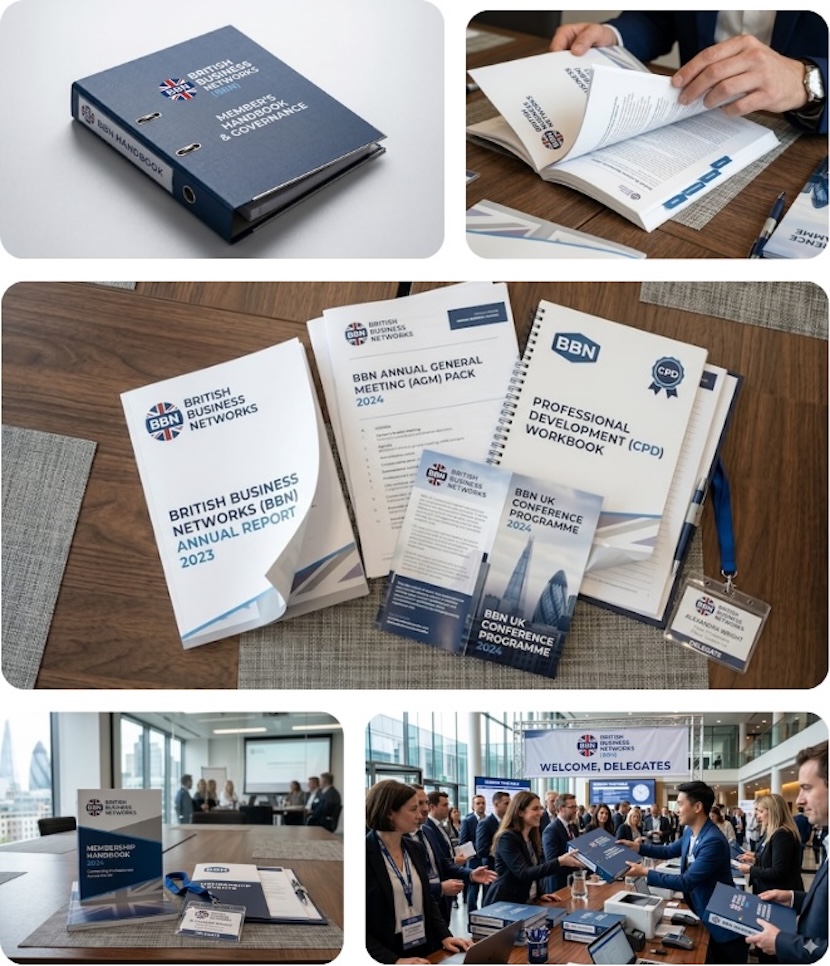 collage of printed association documents