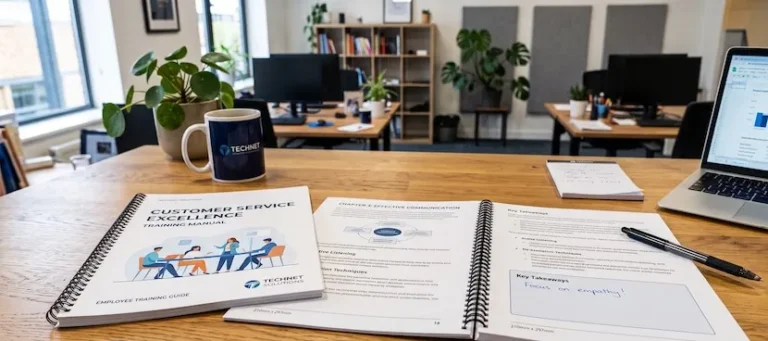 Wire-bound training manual printed in the UK