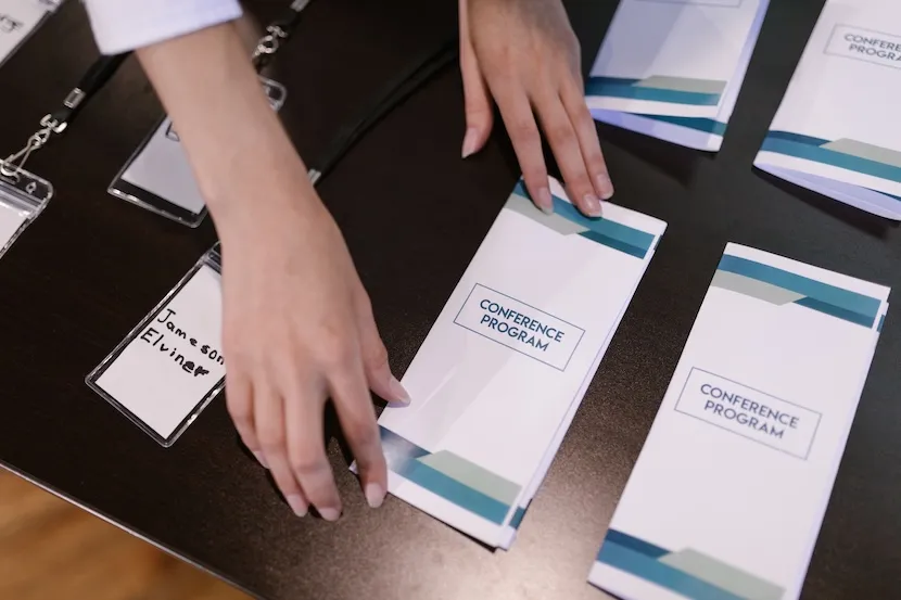 event registration table brochures