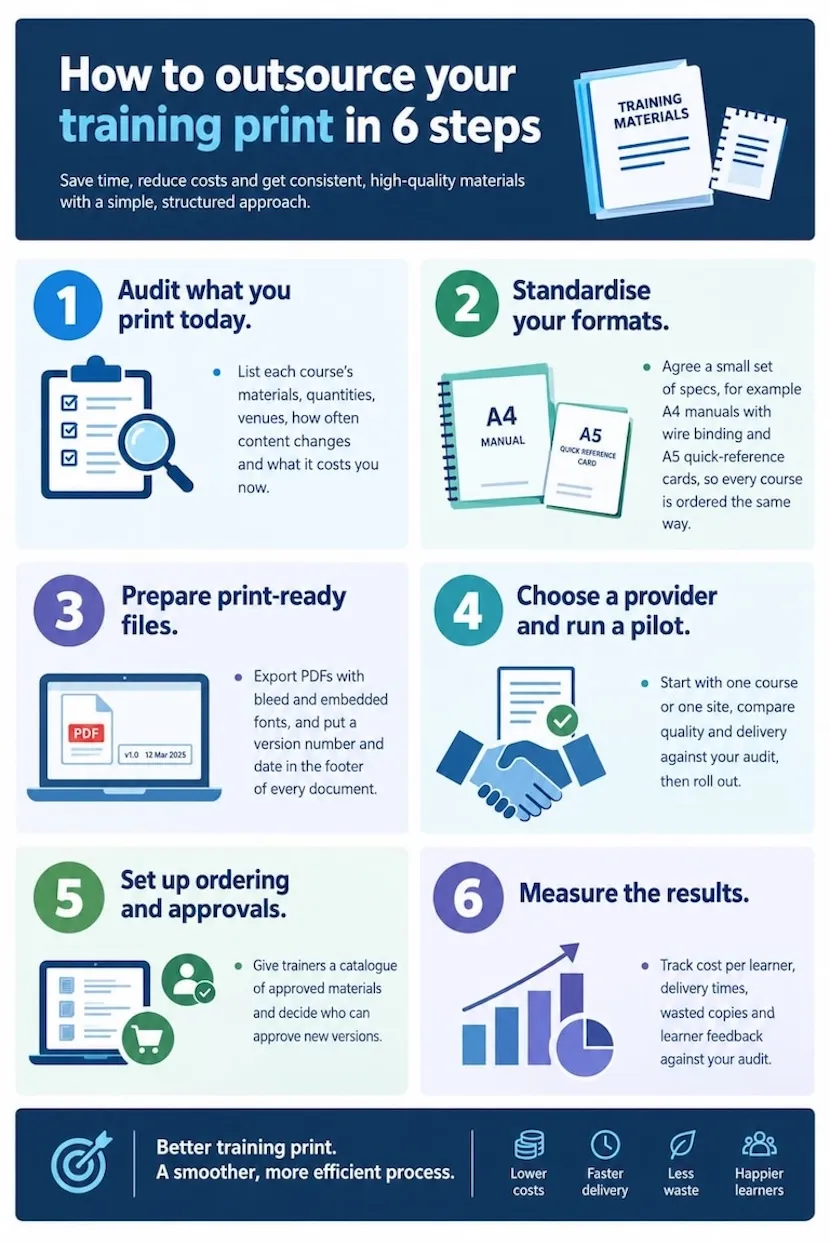 Six steps to outsource training material printing